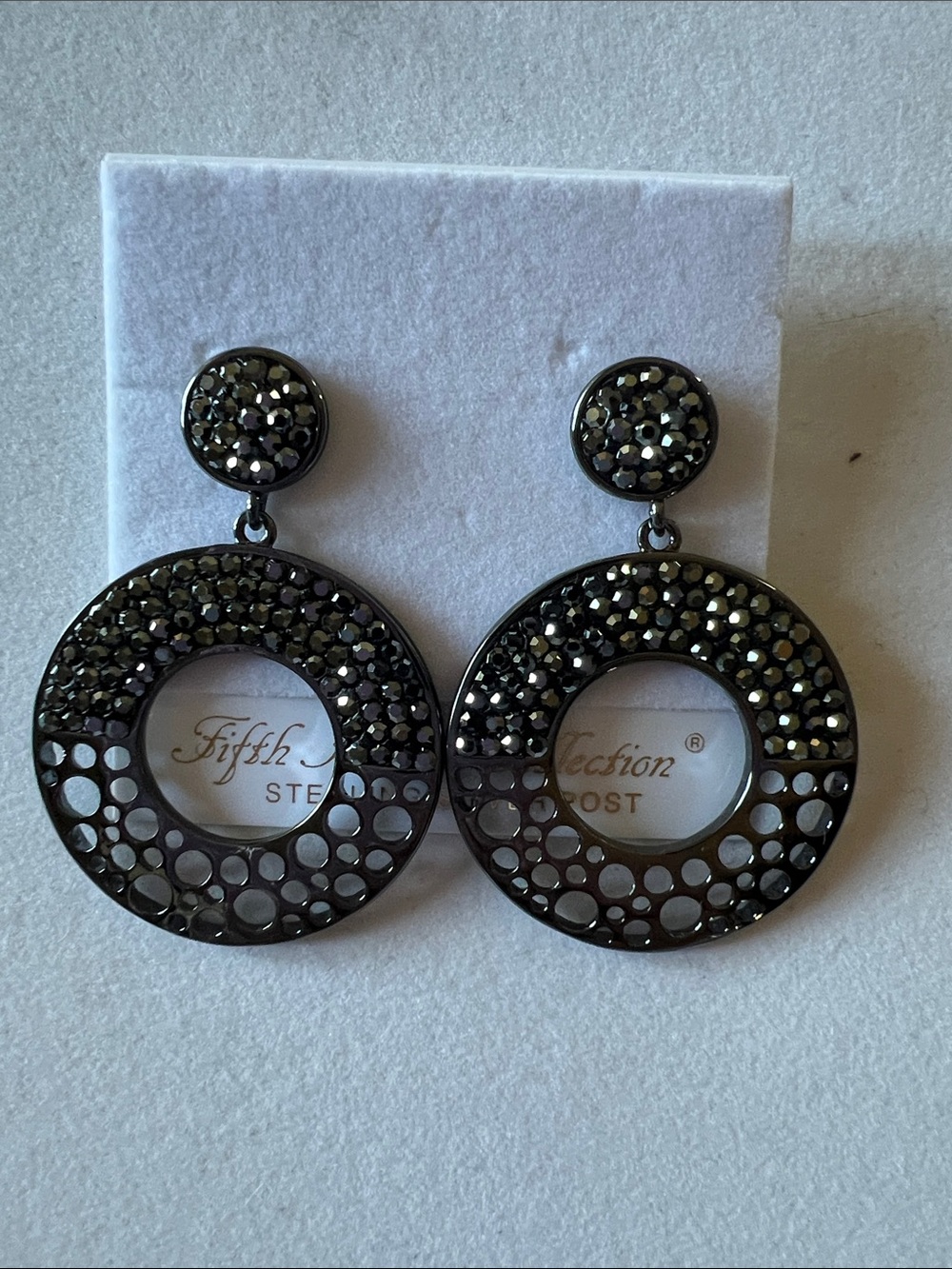 Gunmetal Crystal Circle Drop Earrings